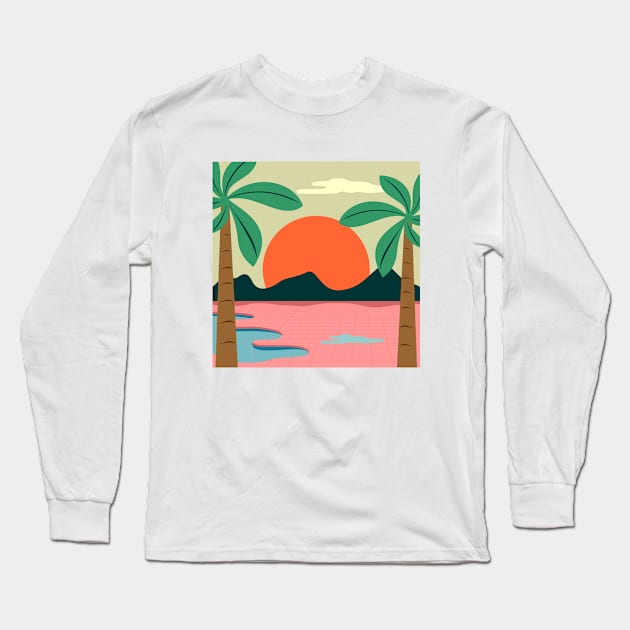 Pink Island Long Sleeve T-Shirt by Deadframe